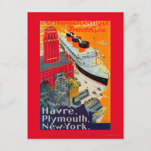 Carte Postale French Line Travel Poster, Havre to Plymouth, NY
