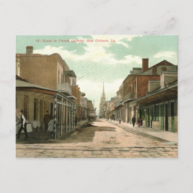 Carte Postale French Quarter, La Nouvelle-Orléans 1910 Vintage (Devant)