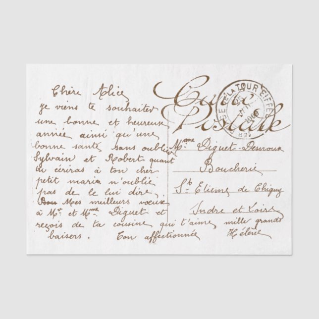 Carte Postale French Script Vintage Decoupage  Tissue Paper (Front)