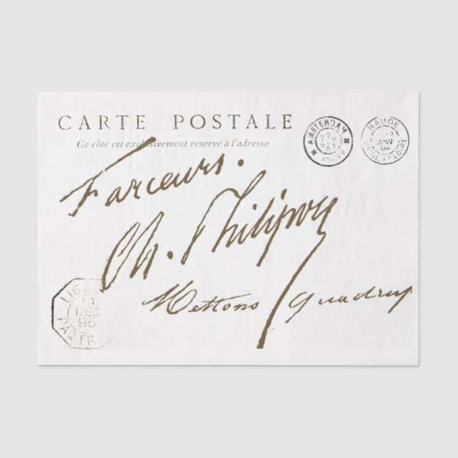 Carte Postale French Signature Postmark Vintage Tissue Paper (Front)
