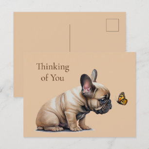 Carte Postale Frenchie & Papillon Pensant à toi