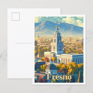 Carte Postale Fresno California Art Vintage voyage Illustration