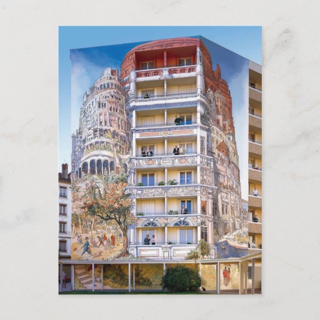 Carte Postale Fresque Tour de Babel - Mur peint - Lyon (Devant)