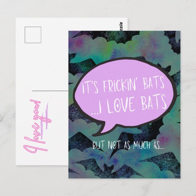 Carte Postale Frickin' Bats Love Card - Cadeau Couple, Anniversa (Devant / Derrière)