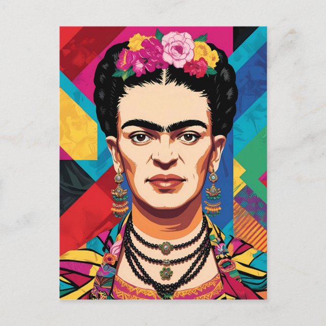 Carte Postale Frida Kahlo Pop Art Portrait - Couleurs vives (Devant)