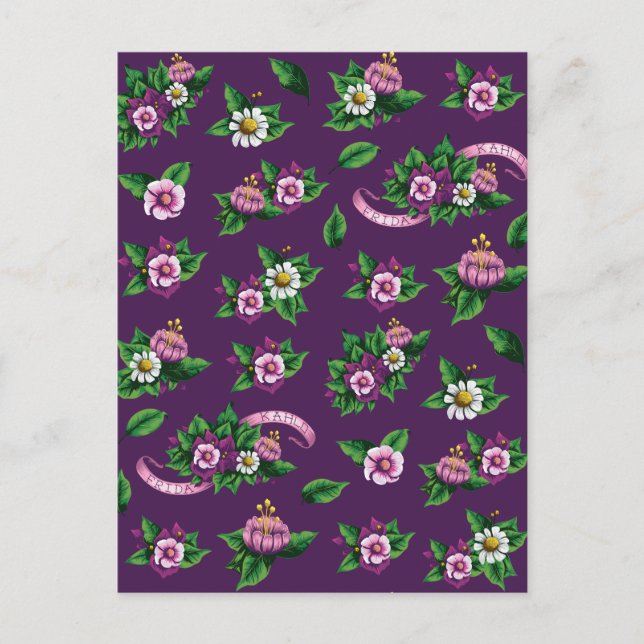 Carte Postale Frida Kahlo | Purlpe Floral Bouquet Motif (Devant)