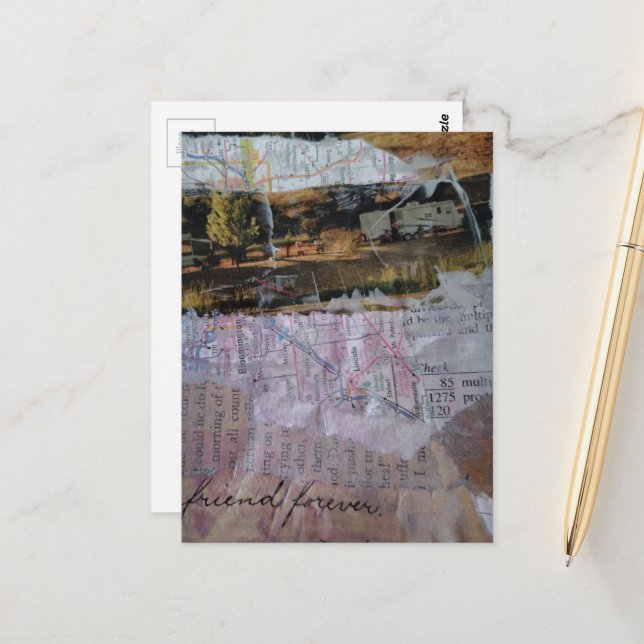 Carte Postale Friend Forever mixed media collage (Devant/Arrière en situation)