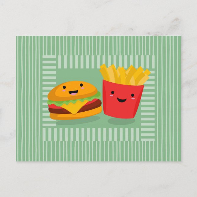 Carte Postale Fries de hamburger de cuisine rapide (Devant)