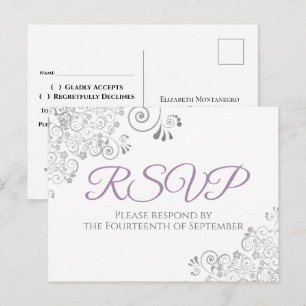 Carte Postale Frills Argent Simple Élégant Mariage Violet RSVP