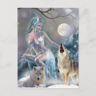 Carte Postale Froid dans le temps Fille et loups d'hiver