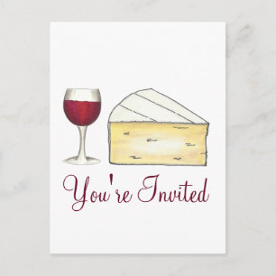 Carte Postale Fromage Brie Red Wine Cocktail Party Invitation