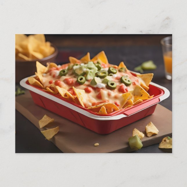 Carte Postale Fromage Couvert Nachos dans conteneur (Devant)