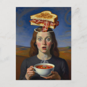 Carte Postale Fromage grillé et soupe surréalistes uniques