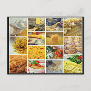Carte Postale fromage parmesan italien nouilles tomate collage