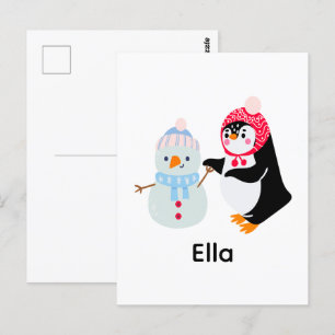 Carte Postale Frosty le bonhomme de neige et le pingouin