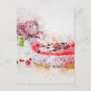 Carte Postale Fruit de gâteau d'anniversaire Dessert Aquarelle A