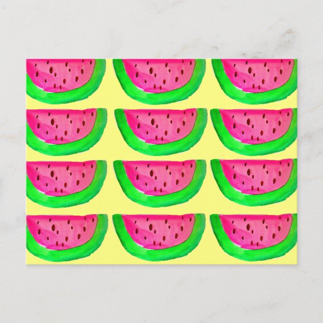 Carte Postale Fruit de pastèque rose juteux motif au citron (Devant)