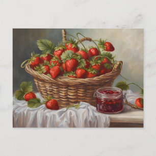 Carte Postale Fruit fraise dans une panier et confiture de frais