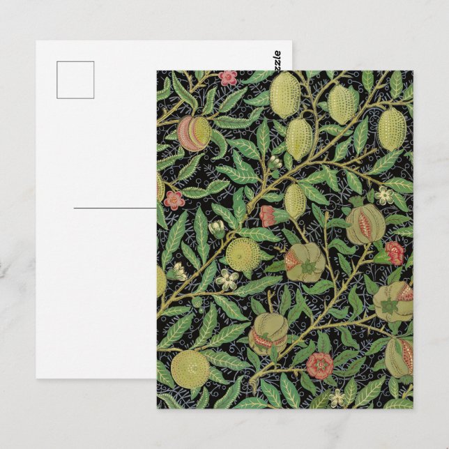 Carte Postale Fruits de Grenade Foncé de William Morris (Devant / Derrière)