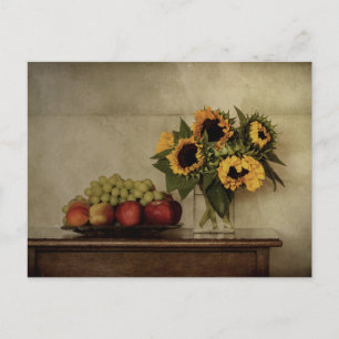 Carte Postale Fruits sur plaque, Bouquet de tournesol à vie mort