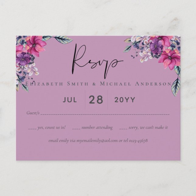 Carte Postale Fuchsia Dreams coordonne Sage and Deep Pink (Devant)