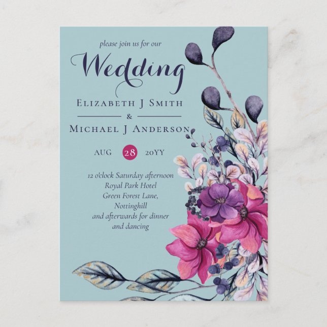 Carte Postale Fuchsia Dreams coordonne Sage and Deep Pink (Devant)