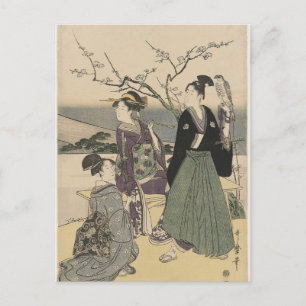 Carte Postale Fuji, faucon et aubergine (Utamaro)