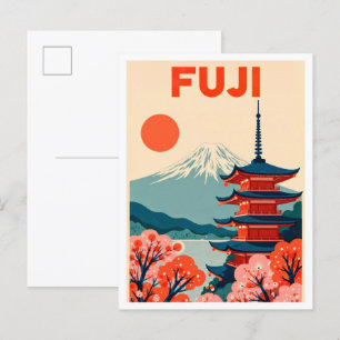 Carte Postale Fuji Japon Art Vintage Illustration Voyage