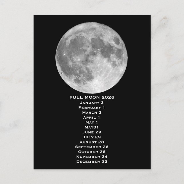 Carte Postale Full Moon Phases 2026 Postcard (Devant)