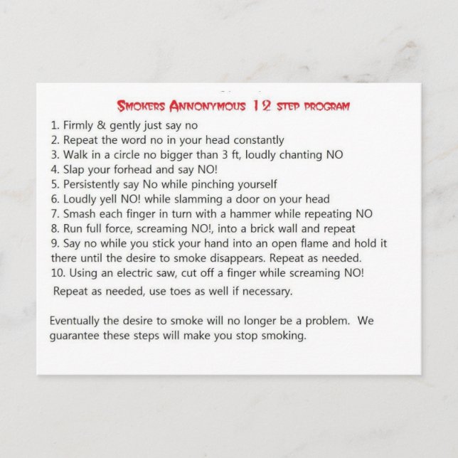 Carte Postale Fumeurs 12 étapes (Devant)