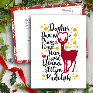 Carte Postale Fun Black Script Père Noël Reinder Nom Noël