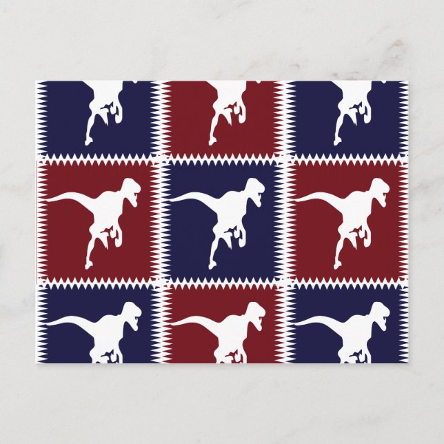 Carte Postale Fun Blue Red T Rex Dinosaur Carré Motif (Devant)