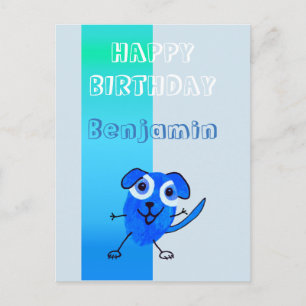 Carte Postale Fun Chien Bleu Dessin Joyeux Anniversaire Enfants