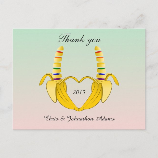 Carte Postale Fun Gay Banana Heart Mariage Merci (Devant)