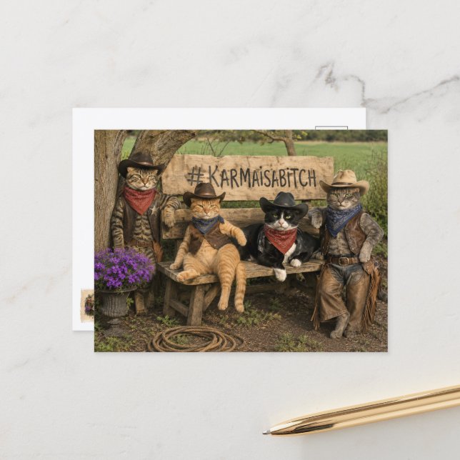 Carte postale Fun Karma et chats ! (Devant/Arrière en situation)