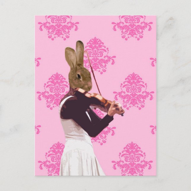 Carte Postale Fun lapin jouant du violon (Devant)