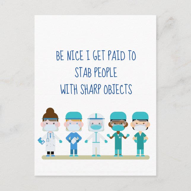 Carte Postale Fun Nurse Doctor Stab Personnes Sharp Objets Citat (Devant)