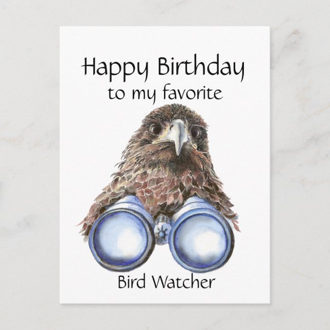 Carte Postale Fun Oiseau Watcher Anniversaire Pun Hawk jumelles (Devant)