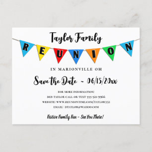Carte Postale Fun Pennant Famille Réunion Enregistrer la date Ca