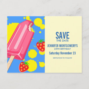 Carte Postale Fun Pink Popsicle et Fraises Save The Date