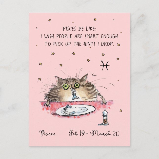 Carte postale Fun Pisces Zodiac Chat Carte postale (Devant)