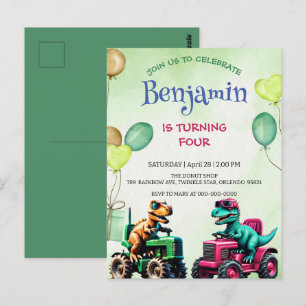 Carte Postale Fun Rawr tracteur de dinosaure camion ballon Anniv