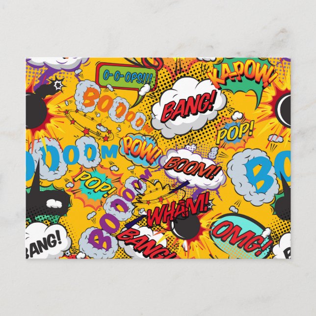 Carte Postale Fun Retro Comic Book Pop Art Explosions (Devant)