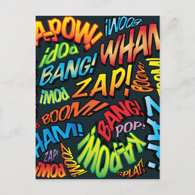 Carte Postale Fun Retro Comic Book pop Art Sounds (Devant)