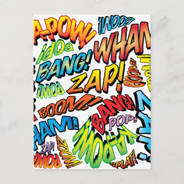 Carte Postale Fun Retro Comic Book pop Art Sounds (Devant)