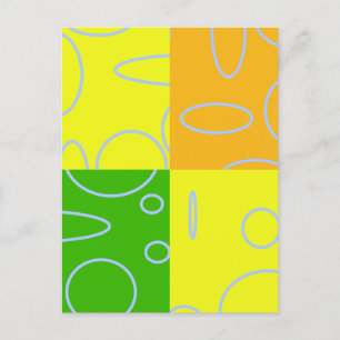 Carte Postale Fun Retro Quad Jaune Vert Orange Géométrique