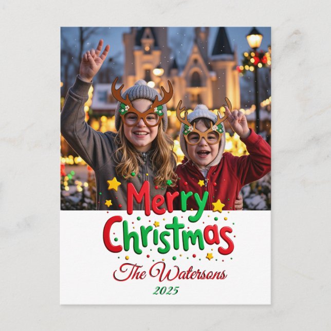 Carte Postale Fun Retro Script Merry Christmas Letterpress Photo (Devant)