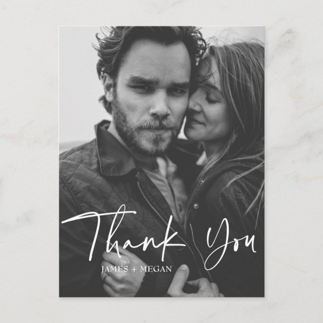 Carte Postale Fun Script Calligraphie Photo Mariage Merci (Devant)