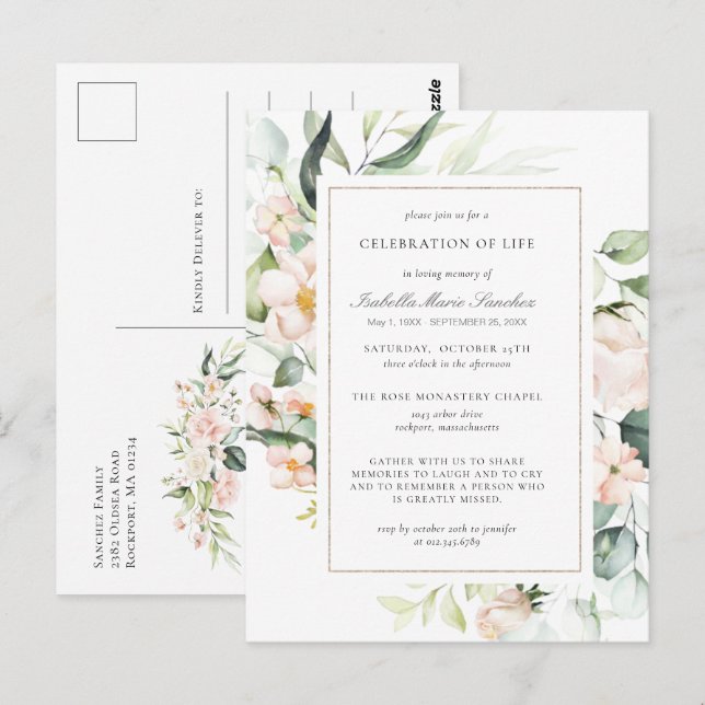 Carte postale funéraire de célébration de vie flor (Devant / Derrière)