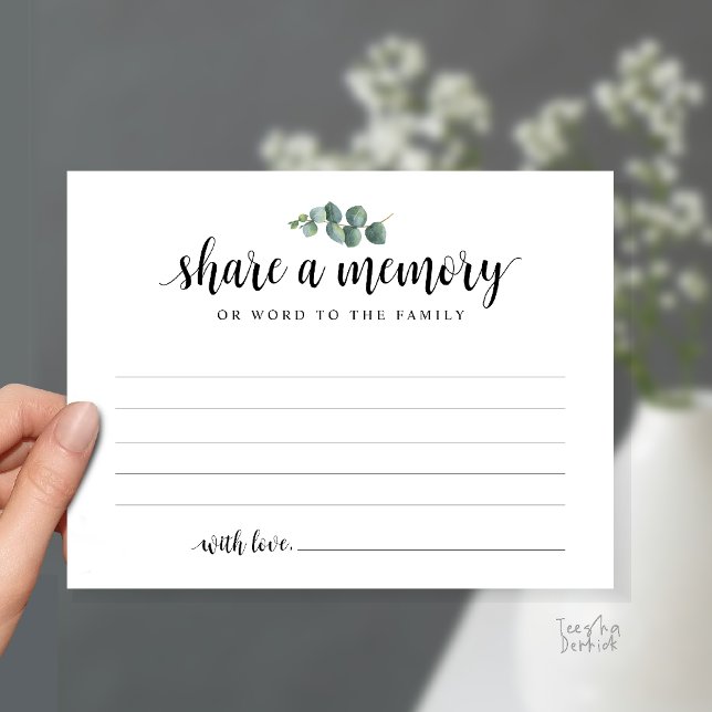 Carte Postale Funeral Service, Share a memory, Sympathy Card (Funeral Service, Share a memory, Sympathy Card, with Eucalyptus, in Black and White)